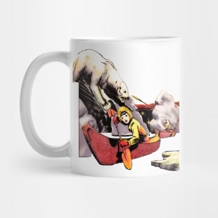 Polar Bear and Woman Paddling Canoe in Snow Vintage Retro Comic Mug